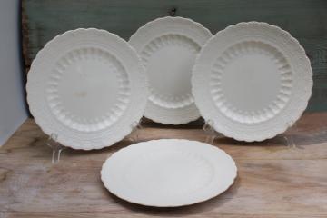 catalog photo of antique vintage Spode Jewel plates w/ embossed lace border, plain creamware white china