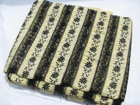 photo of antique vintage Swiss silk fabric w/ French alencon lace, ivory w/ black #1