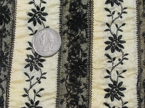 photo of antique vintage Swiss silk fabric w/ French alencon lace, ivory w/ black #2