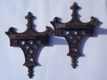 catalog photo of antique vintage Syroco Wood wall bracket shelves pair, original labels