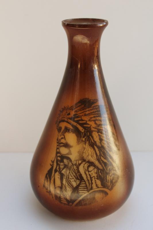 photo of antique vintage Westmoreland milk glass vase w/ Indian chief portrait, circa 1905 #1