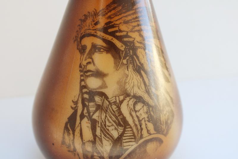 photo of antique vintage Westmoreland milk glass vase w/ Indian chief portrait, circa 1905 #2