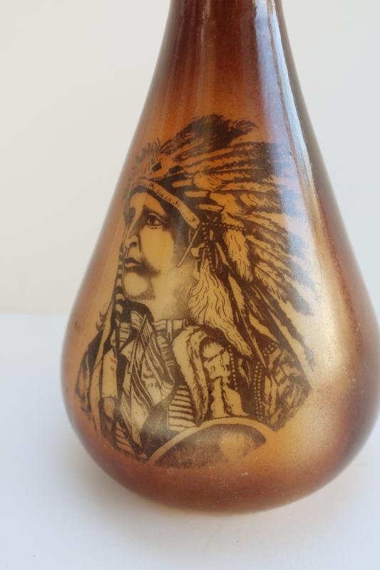 photo of antique vintage Westmoreland milk glass vase w/ Indian chief portrait, circa 1905 #8