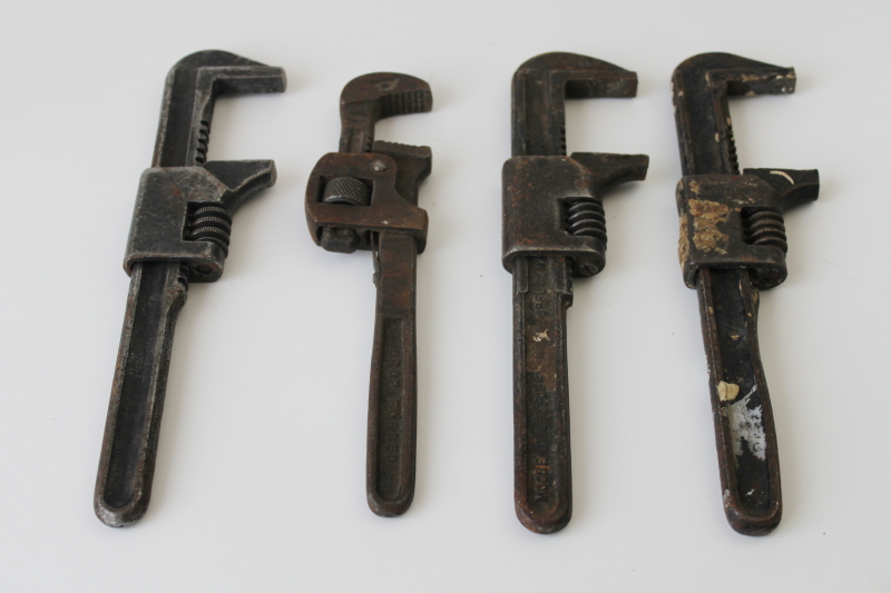 photo of antique vintage adjustable wrenches, old hand tools wrench lot  #1