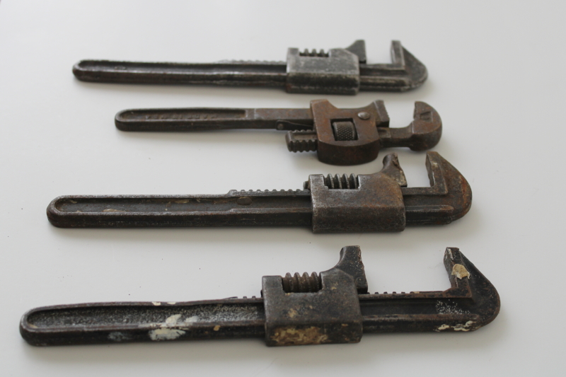 photo of antique vintage adjustable wrenches, old hand tools wrench lot  #4