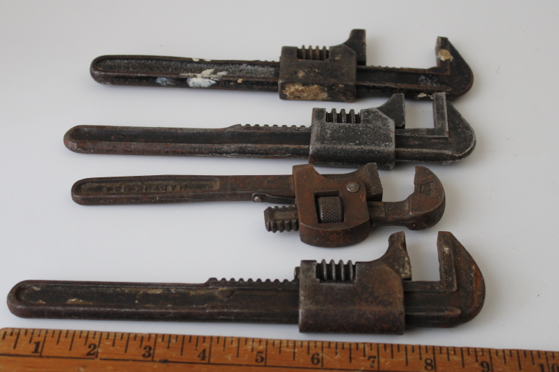 photo of antique vintage adjustable wrenches, old hand tools wrench lot  #6