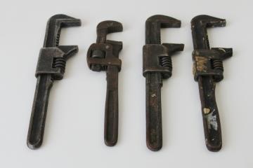 catalog photo of antique vintage adjustable wrenches, old hand tools wrench lot 