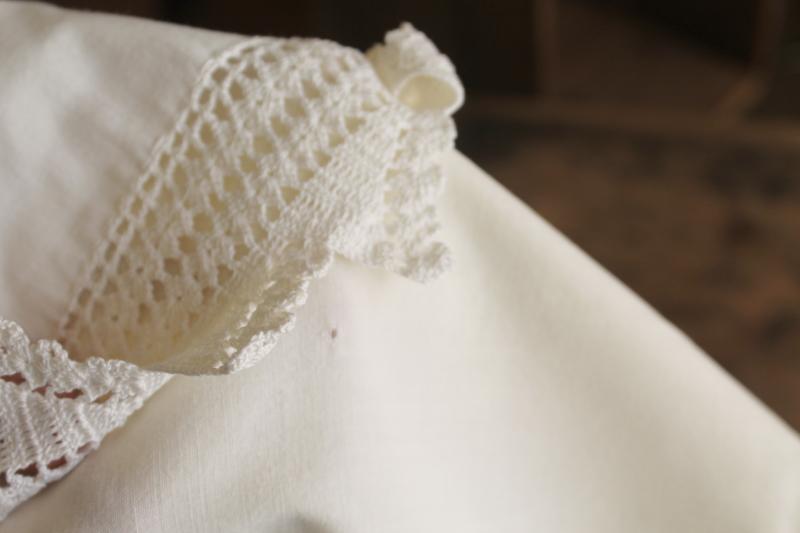 photo of antique vintage all white cotton pillowcases & bed sheet w/ embroidery, handmade lace #9