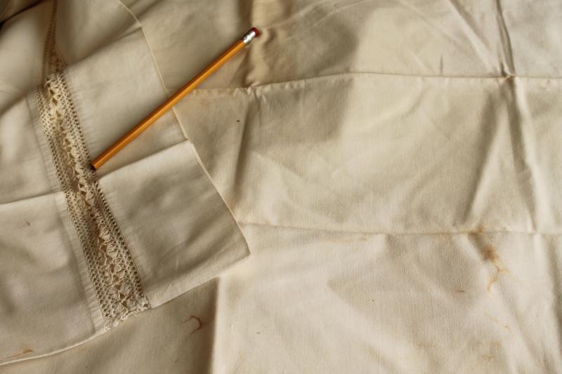 photo of antique vintage all white cotton pillowcases & bed sheet w/ embroidery, handmade lace #16