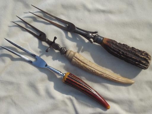 photo of antique & vintage  antler bone & plastic carving knives & steak knives lot #3