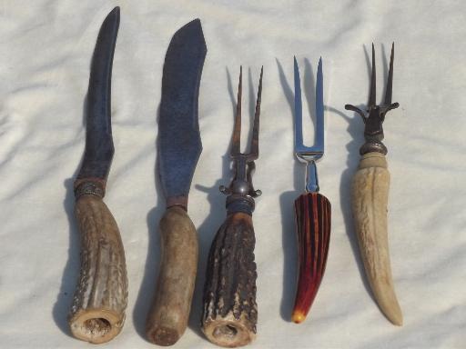 photo of antique & vintage  antler bone & plastic carving knives & steak knives lot #4