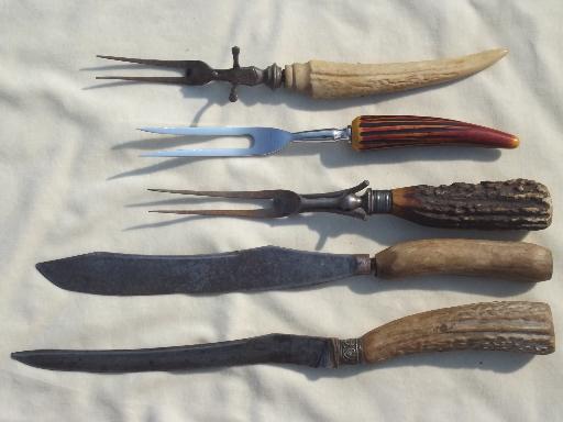 photo of antique & vintage  antler bone & plastic carving knives & steak knives lot #5