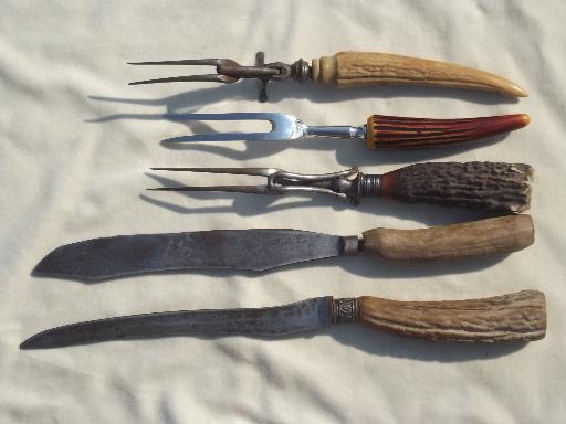 photo of antique & vintage  antler bone & plastic carving knives & steak knives lot #6