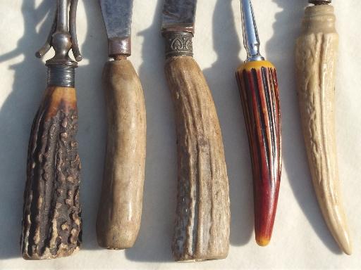 photo of antique & vintage  antler bone & plastic carving knives & steak knives lot #7