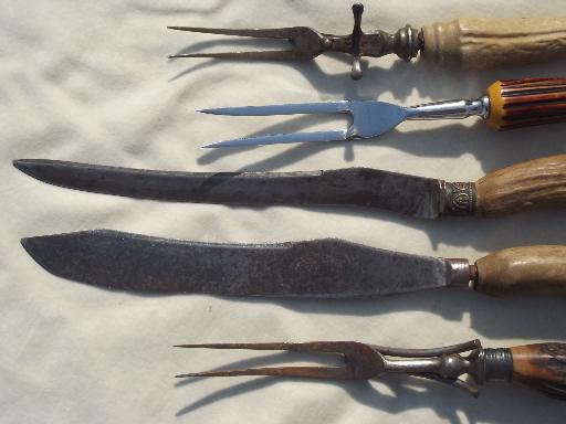 photo of antique & vintage  antler bone & plastic carving knives & steak knives lot #8