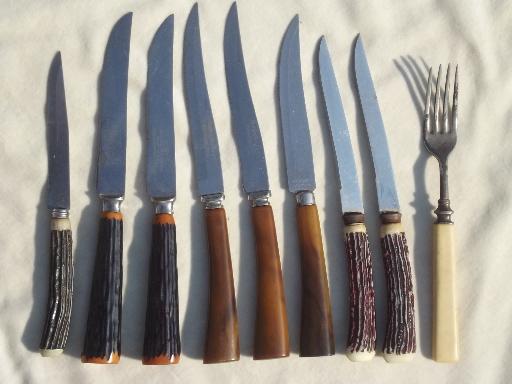 photo of antique & vintage  antler bone & plastic carving knives & steak knives lot #9