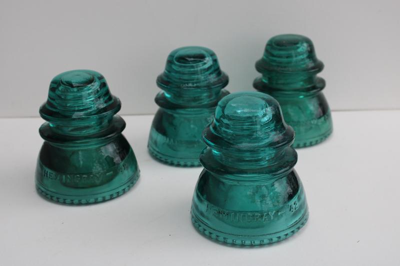 photo of antique vintage aqua blue green glass insulators lot Hemingray marks #1