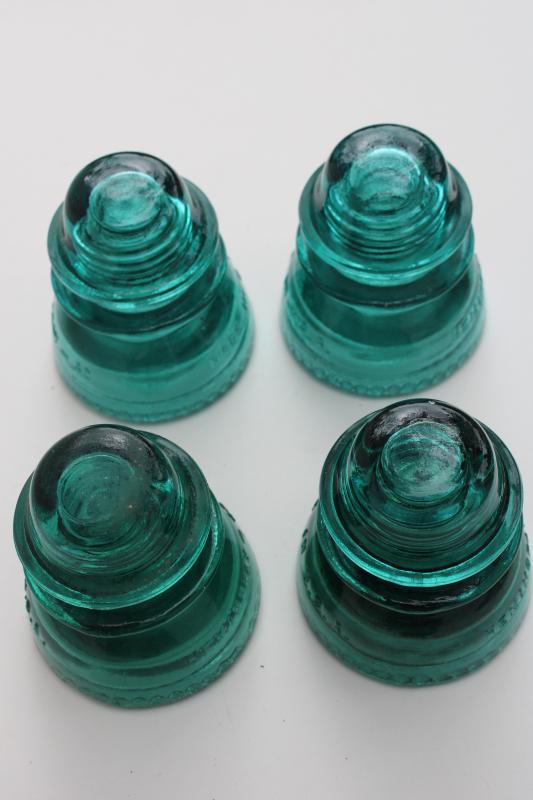 photo of antique vintage aqua blue green glass insulators lot Hemingray marks #2