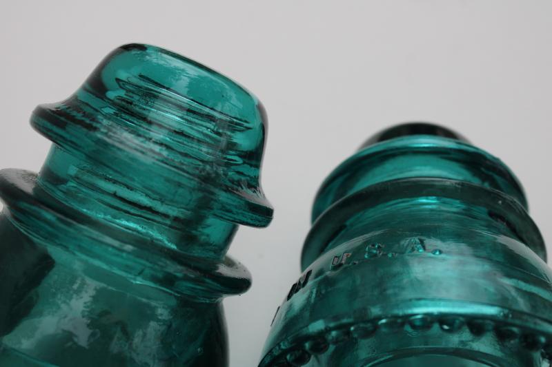 photo of antique vintage aqua blue green glass insulators lot Hemingray marks #5