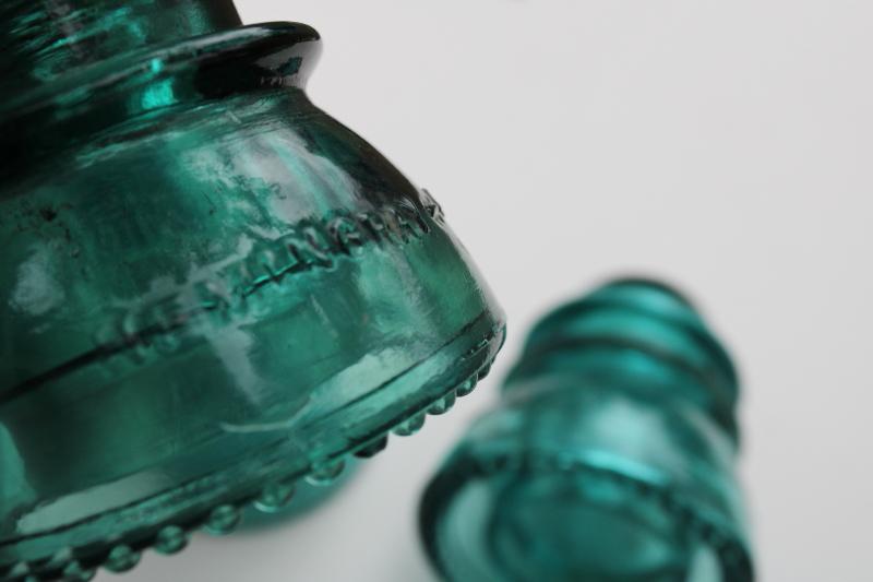 photo of antique vintage aqua blue green glass insulators lot Hemingray marks #6