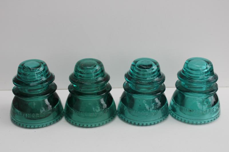 photo of antique vintage aqua blue green glass insulators lot Hemingray marks #8