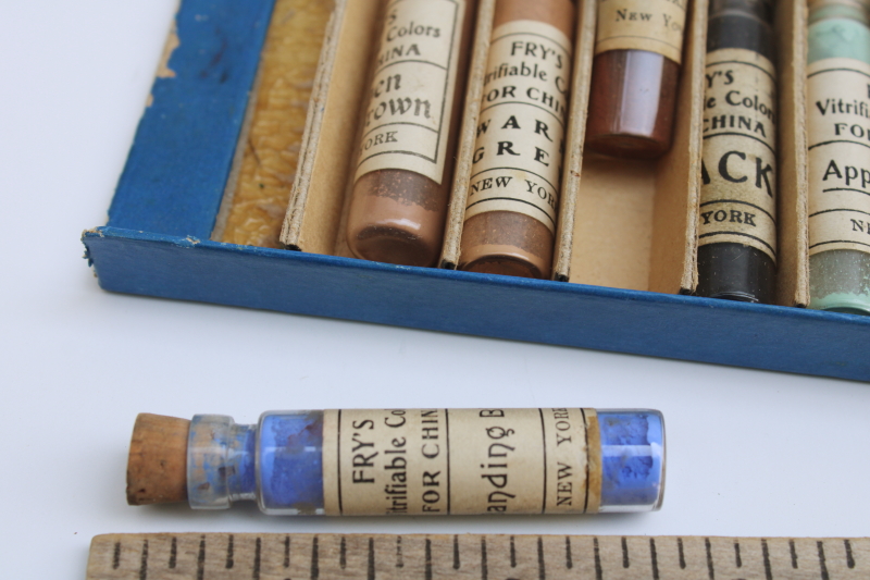 photo of antique vintage artists paint, tiny glass vials powdered color pigments for china painting #2