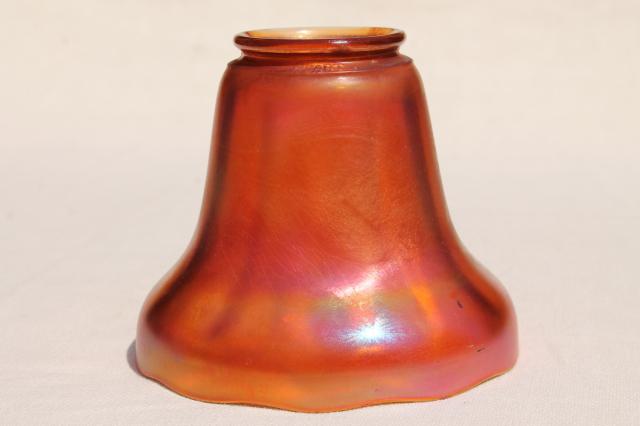 photo of antique vintage aurene gold iridescent glass bell shape lamp shade w/ beautiful color #2
