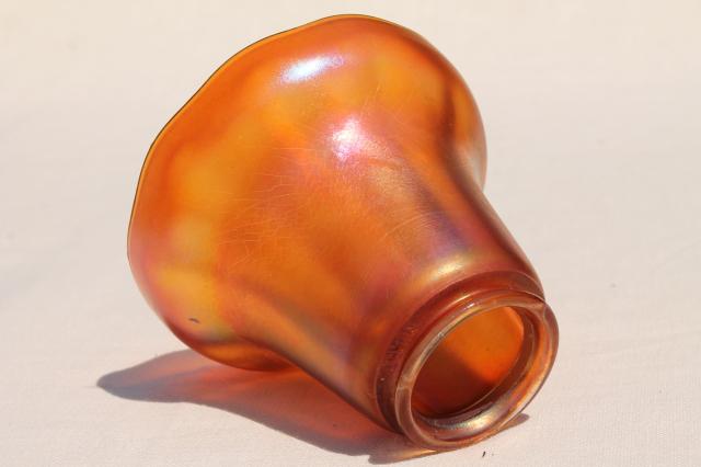 photo of antique vintage aurene gold iridescent glass bell shape lamp shade w/ beautiful color #3