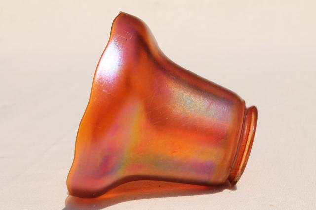 photo of antique vintage aurene gold iridescent glass bell shape lamp shade w/ beautiful color #5