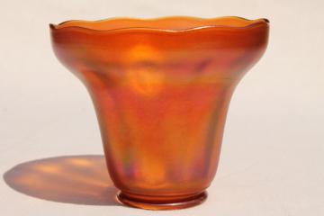 catalog photo of antique vintage aurene gold iridescent glass bell shape lamp shade w/ beautiful color