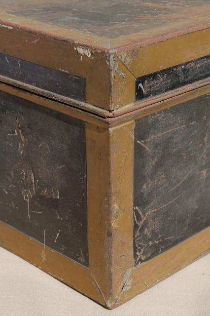 photo of antique vintage ballot box, large metal document box w/ old brass yale lock #2