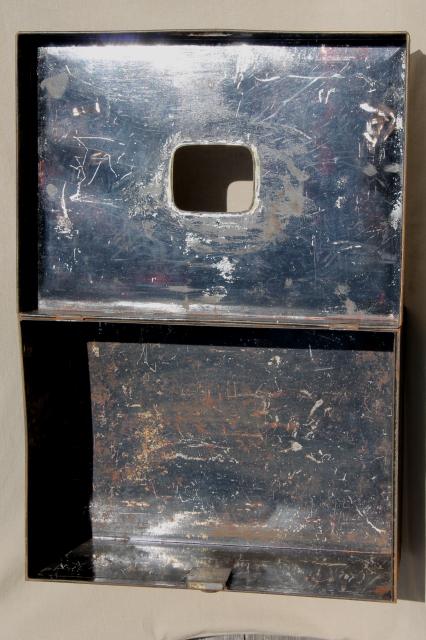 photo of antique vintage ballot box, large metal document box w/ old brass yale lock #3