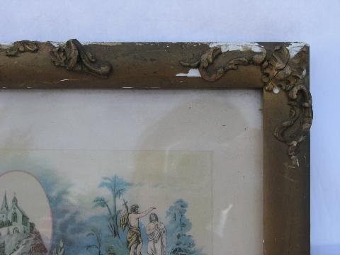 photo of antique vintage baptismal, confirmation, marriage certificates, lovely colors, old wood frames #9