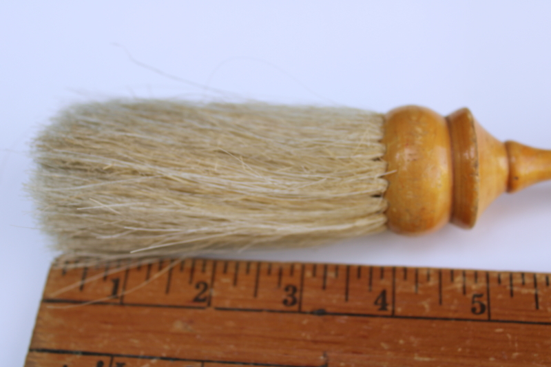 photo of antique vintage barber's brush, long soft natural bristle duster brush w/ wood handle  #2