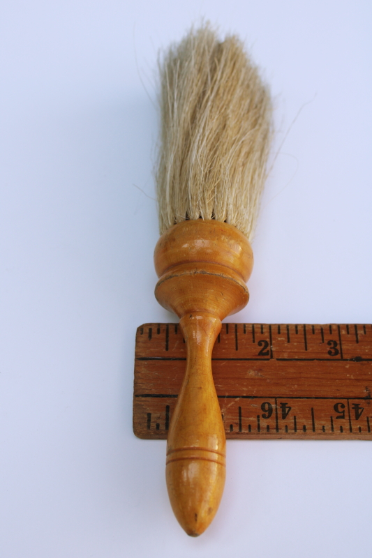 photo of antique vintage barber's brush, long soft natural bristle duster brush w/ wood handle  #3