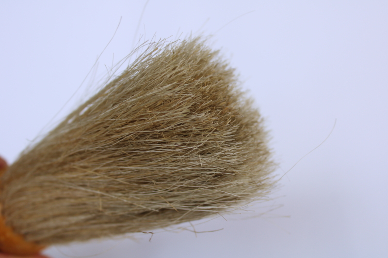photo of antique vintage barber's brush, long soft natural bristle duster brush w/ wood handle  #4
