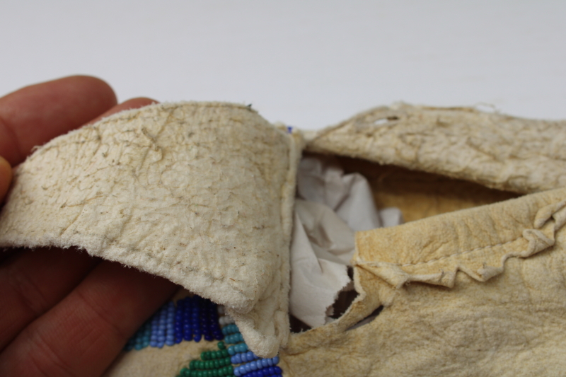 photo of antique vintage beaded leather deerskin Indian moccasins child & baby size, handcrafted Native American  #2