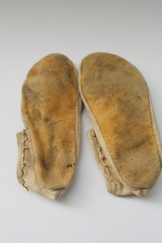 photo of antique vintage beaded leather deerskin Indian moccasins child & baby size, handcrafted Native American  #3