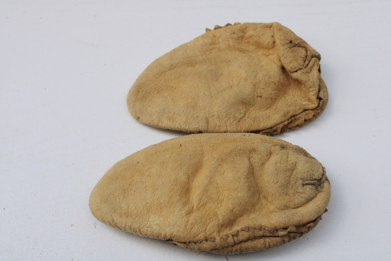 photo of antique vintage beaded leather deerskin Indian moccasins child & baby size, handcrafted Native American  #7