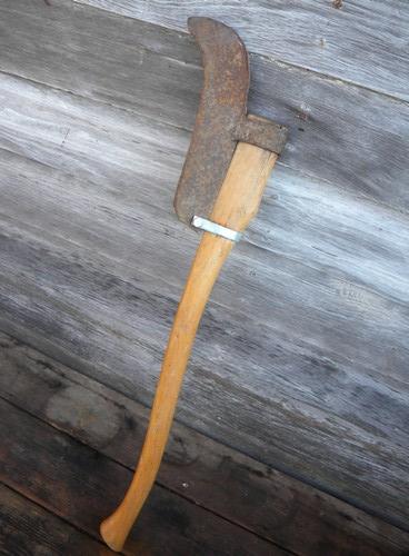 photo of antique vintage billhook or brush axe, primitive old farm tool #2