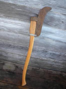 catalog photo of antique vintage billhook or brush axe, primitive old farm tool