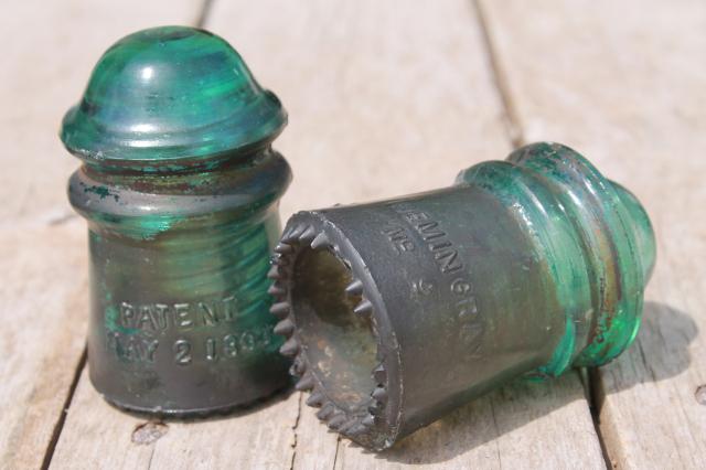 photo of antique vintage blue glass insulators, 1890s Hemingray telephone / telegraph insulator lot #2