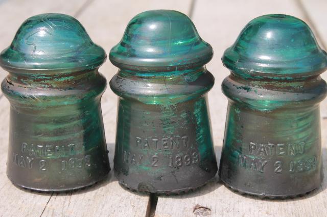 photo of antique vintage blue glass insulators, 1890s Hemingray telephone / telegraph insulator lot #4