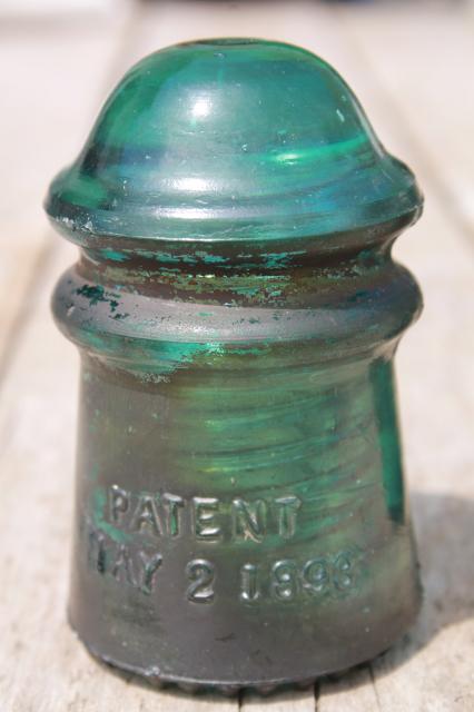 photo of antique vintage blue glass insulators, 1890s Hemingray telephone / telegraph insulator lot #5