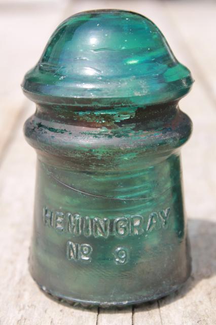 photo of antique vintage blue glass insulators, 1890s Hemingray telephone / telegraph insulator lot #6