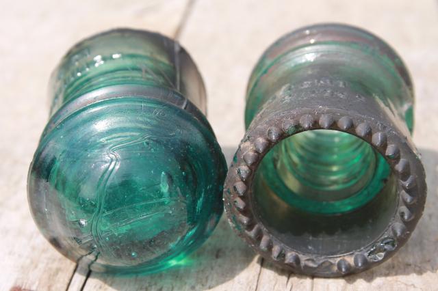 photo of antique vintage blue glass insulators, 1890s Hemingray telephone / telegraph insulator lot #8