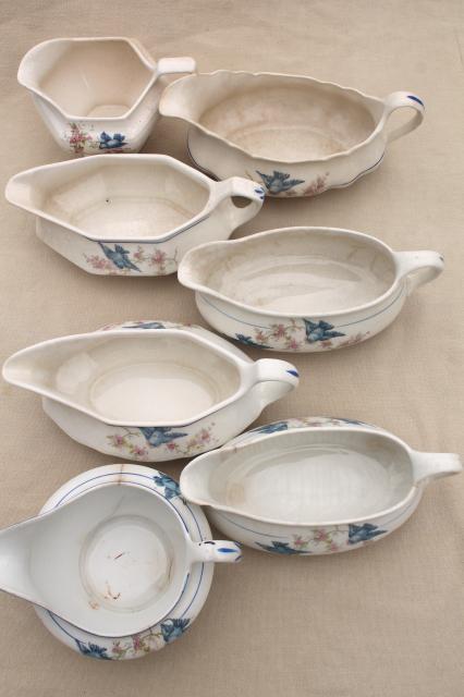 photo of antique vintage bluebird china dishes, collection of sauce pitchers & creamers #8