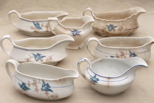 photo of antique vintage bluebird china dishes, collection of sauce pitchers & creamers #10