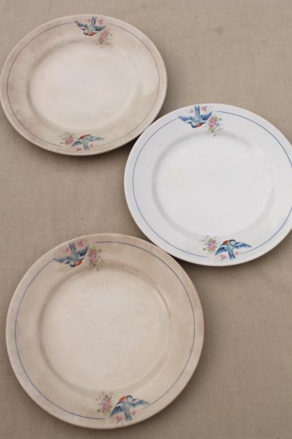 photo of antique vintage bluebird china dishes, one dozen shabby chic cake or dessert plates #8