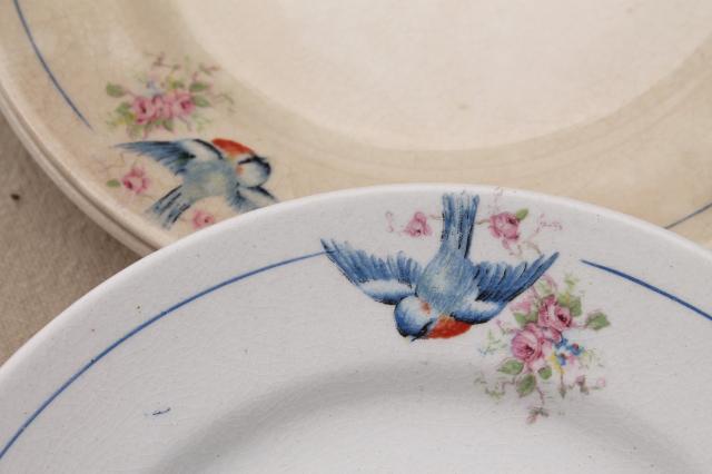 photo of antique vintage bluebird china dishes, one dozen shabby chic cake or dessert plates #9